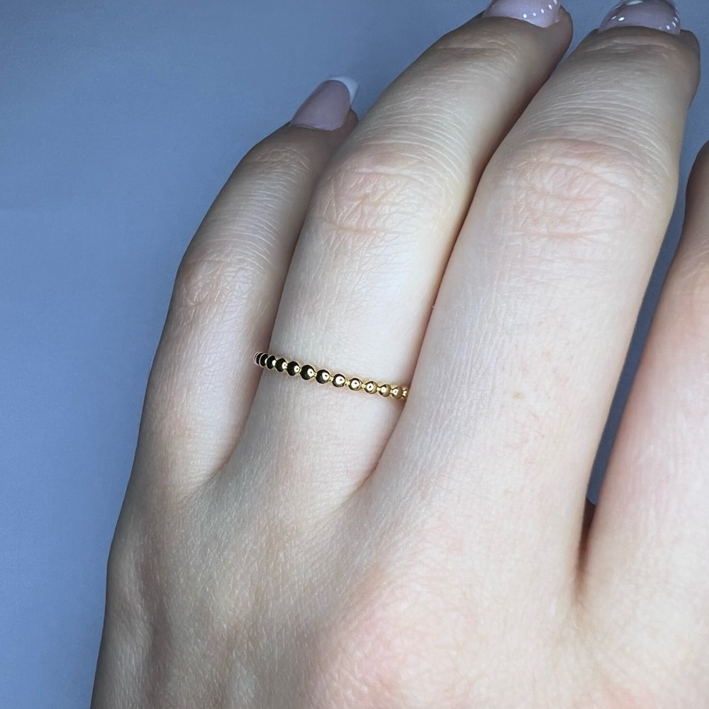 14k Yellow Stackable Bead Ring - image 2